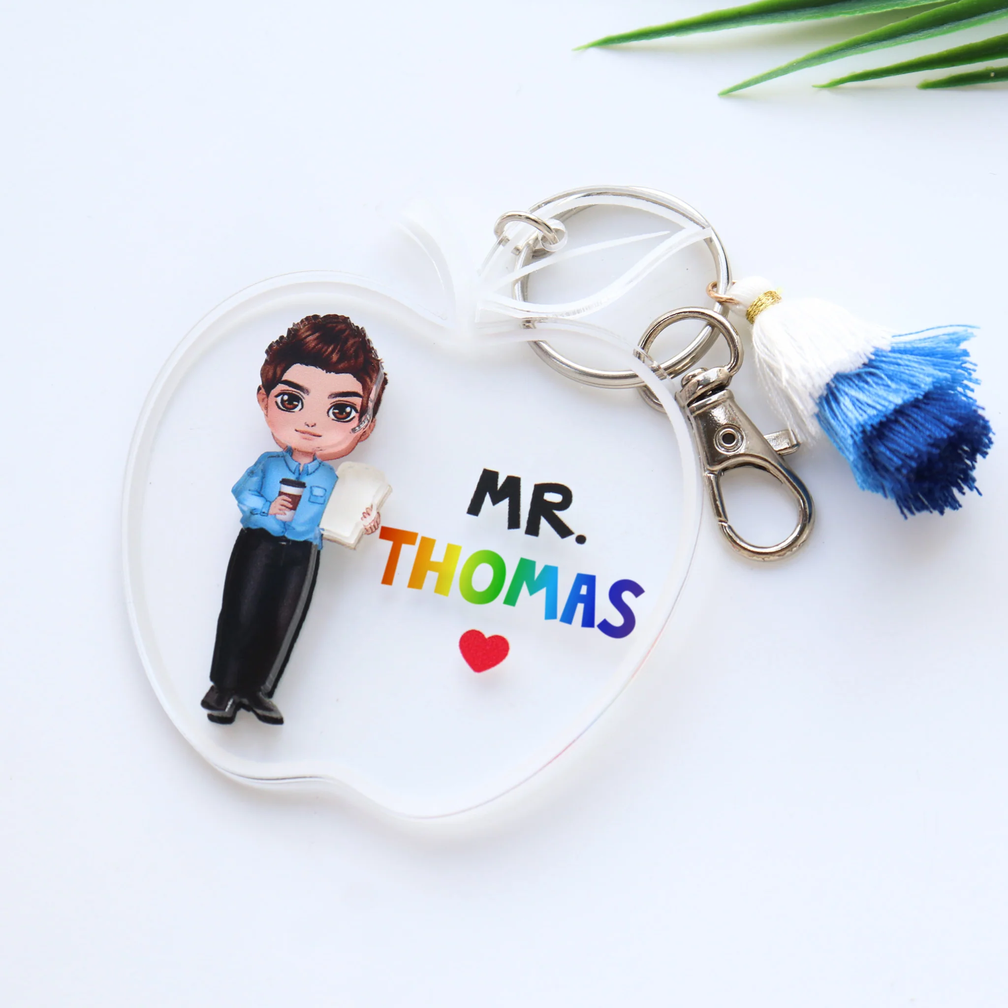 Doll Teacher Apple Shaped Personalized 2-Layer Acrylic Keychain - Image 7