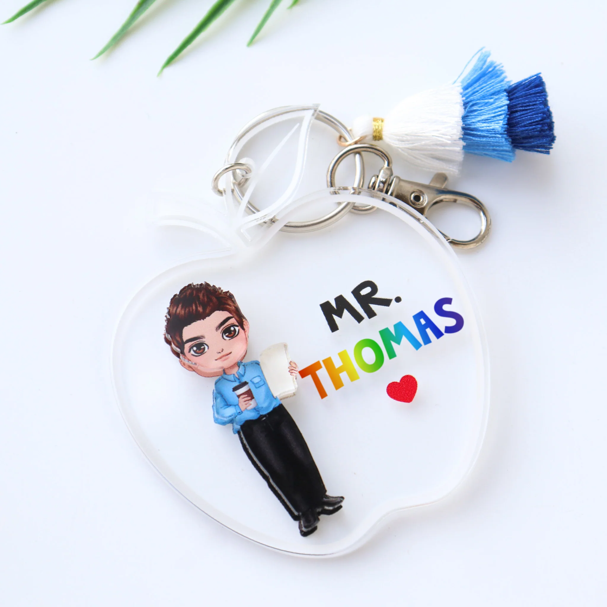 Doll Teacher Apple Shaped Personalized 2-Layer Acrylic Keychain - Image 8