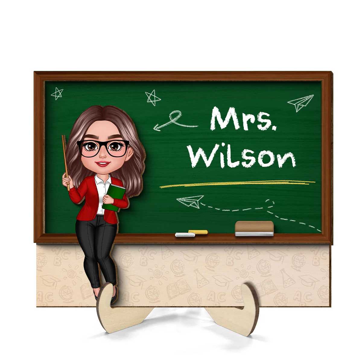 Doll Teacher Blackboard Personalized 2-Layer Wooden Plaque, Back To School Gift, Office Decor - Image 2