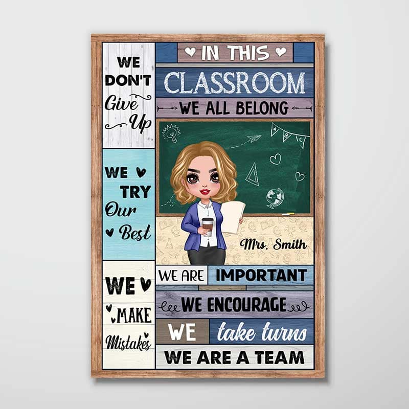 Doll Teacher Blue Wood Texture In This Classroom Personalized Vertical Poster - Image 2