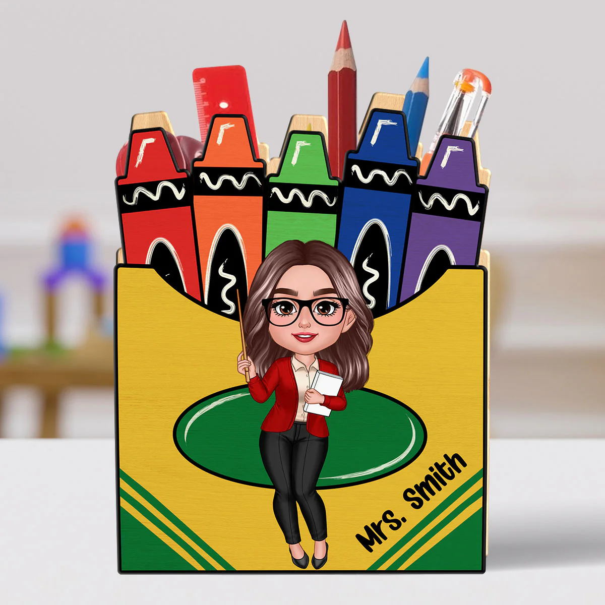 Doll Teacher Crayon Box Personalized Pen Pencil Holder, Back To School Gift - Image 2
