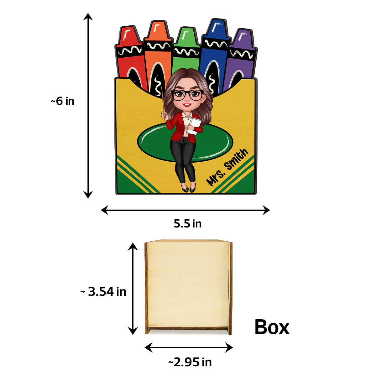 Doll Teacher Crayon Box Personalized Pen Pencil Holder, Back To School Gift - Image 3