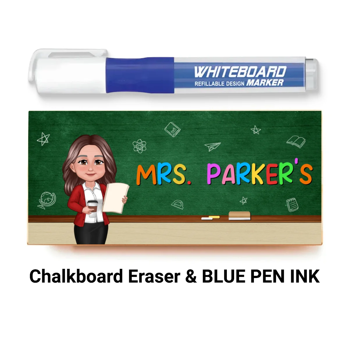 Doll Teacher Green Board Personalized Chalkboard/Whiteboard Eraser with Marker, Teacher Appreciation Gift, Back To School Gift - Image 13