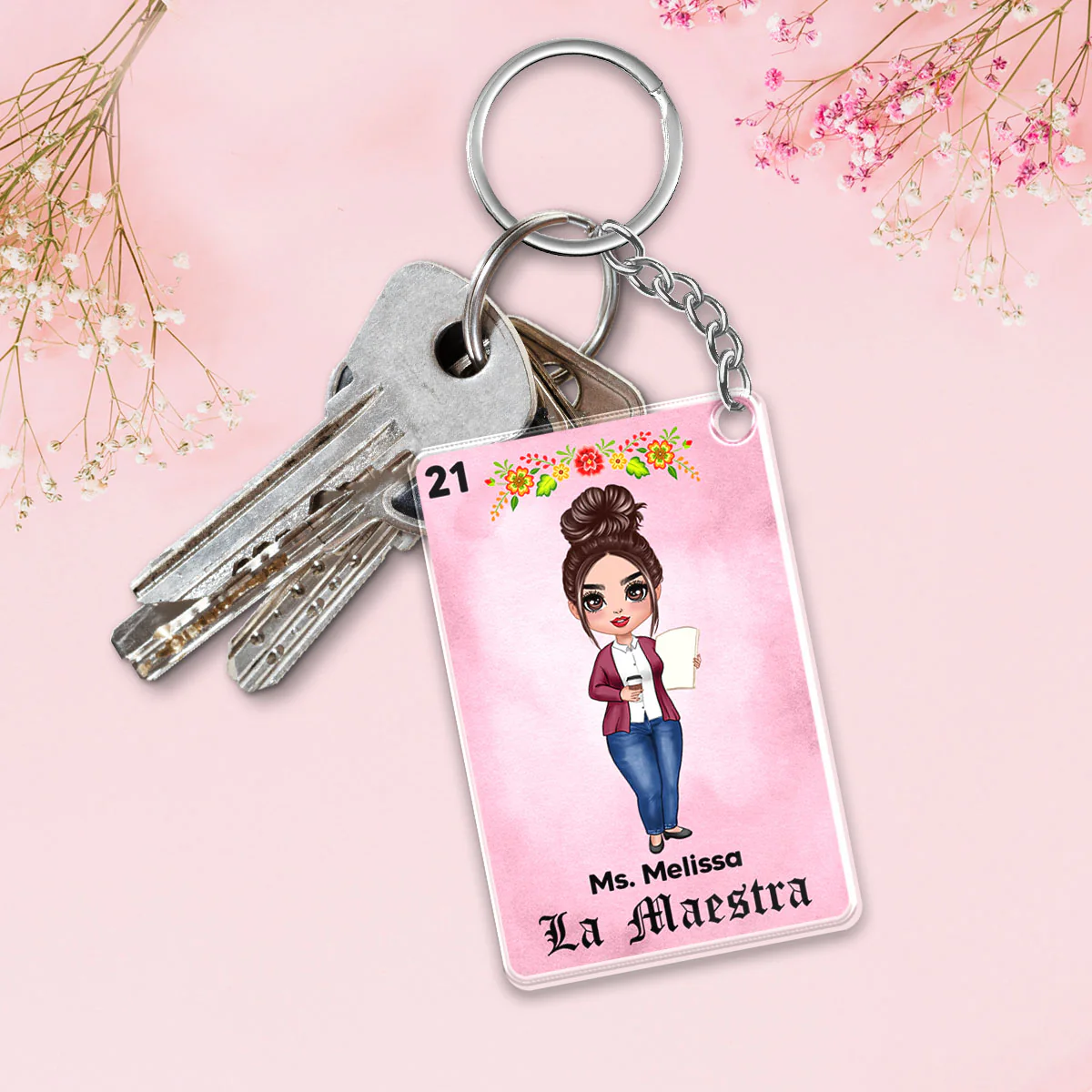 Doll Teacher Maestra Loteria Card Lottery Personalized Acrylic Keychain - Image 3