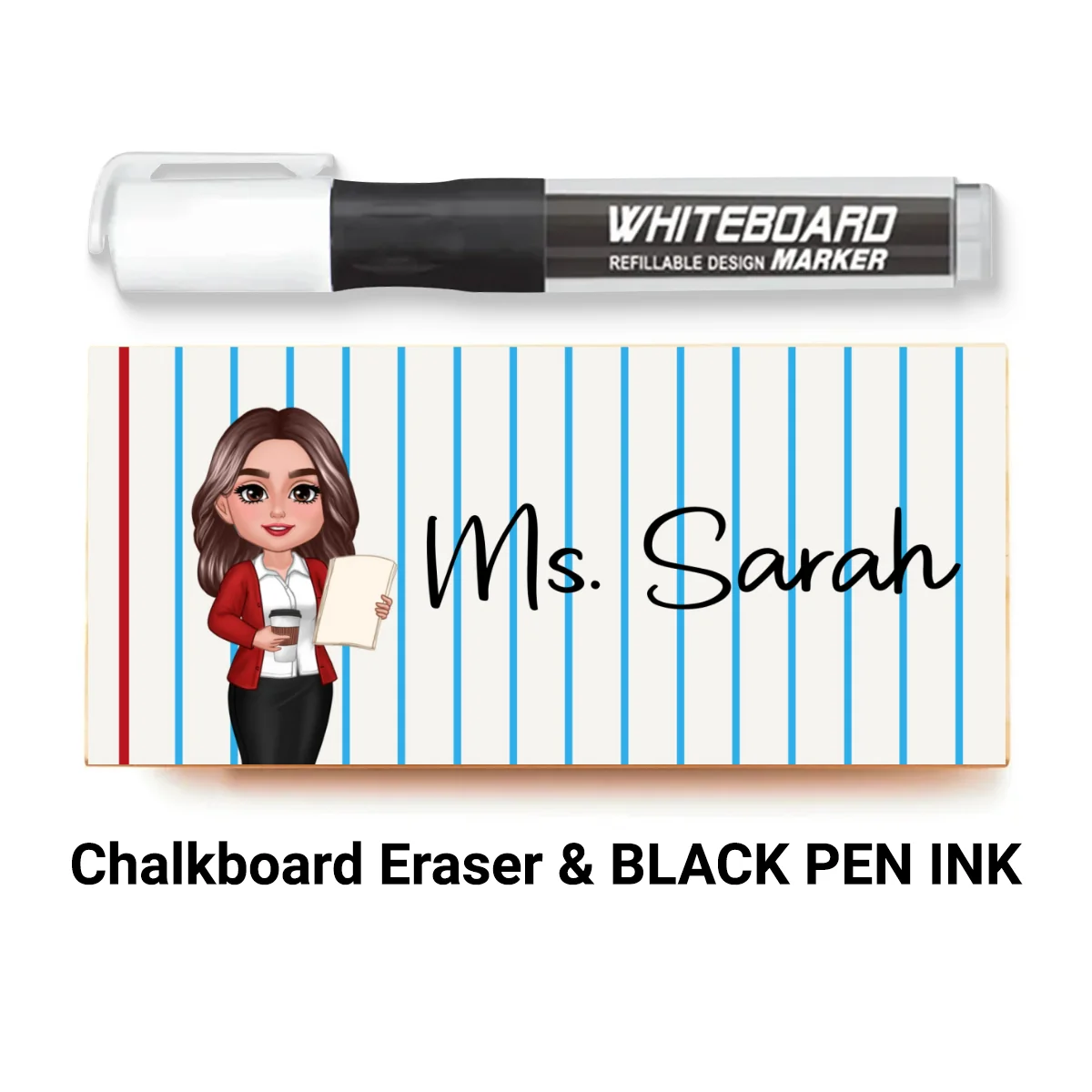 Doll Teacher Notebook Pattern Personalized Chalkboard/Whiteboard Eraser with Marker, Teacher Appreciation Gift, Back To School Gift - Image 13
