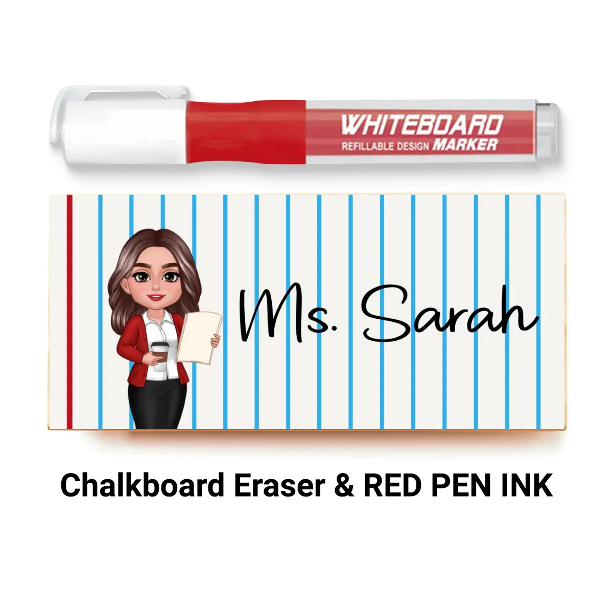 Doll Teacher Notebook Pattern Personalized Chalkboard/Whiteboard Eraser with Marker, Teacher Appreciation Gift, Back To School Gift - Image 15