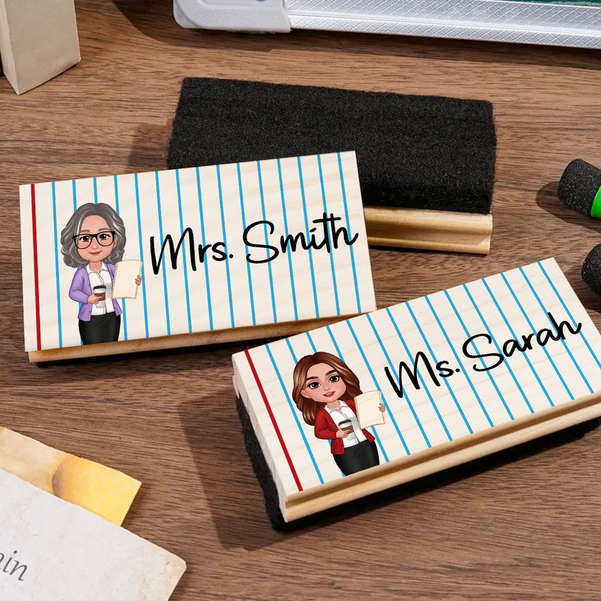 Doll Teacher Notebook Pattern Personalized Chalkboard/Whiteboard Eraser with Marker, Teacher Appreciation Gift, Back To School Gift - Image 5