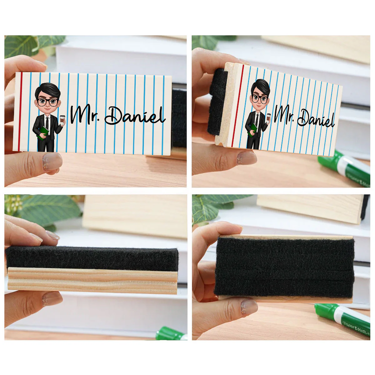 Doll Teacher Notebook Pattern Personalized Chalkboard/Whiteboard Eraser with Marker, Teacher Appreciation Gift, Back To School Gift - Image 7