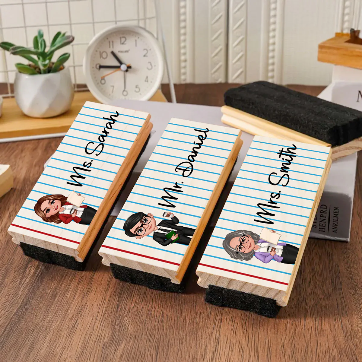 Doll Teacher Notebook Pattern Personalized Chalkboard/Whiteboard Eraser with Marker, Teacher Appreciation Gift, Back To School Gift - Image 8