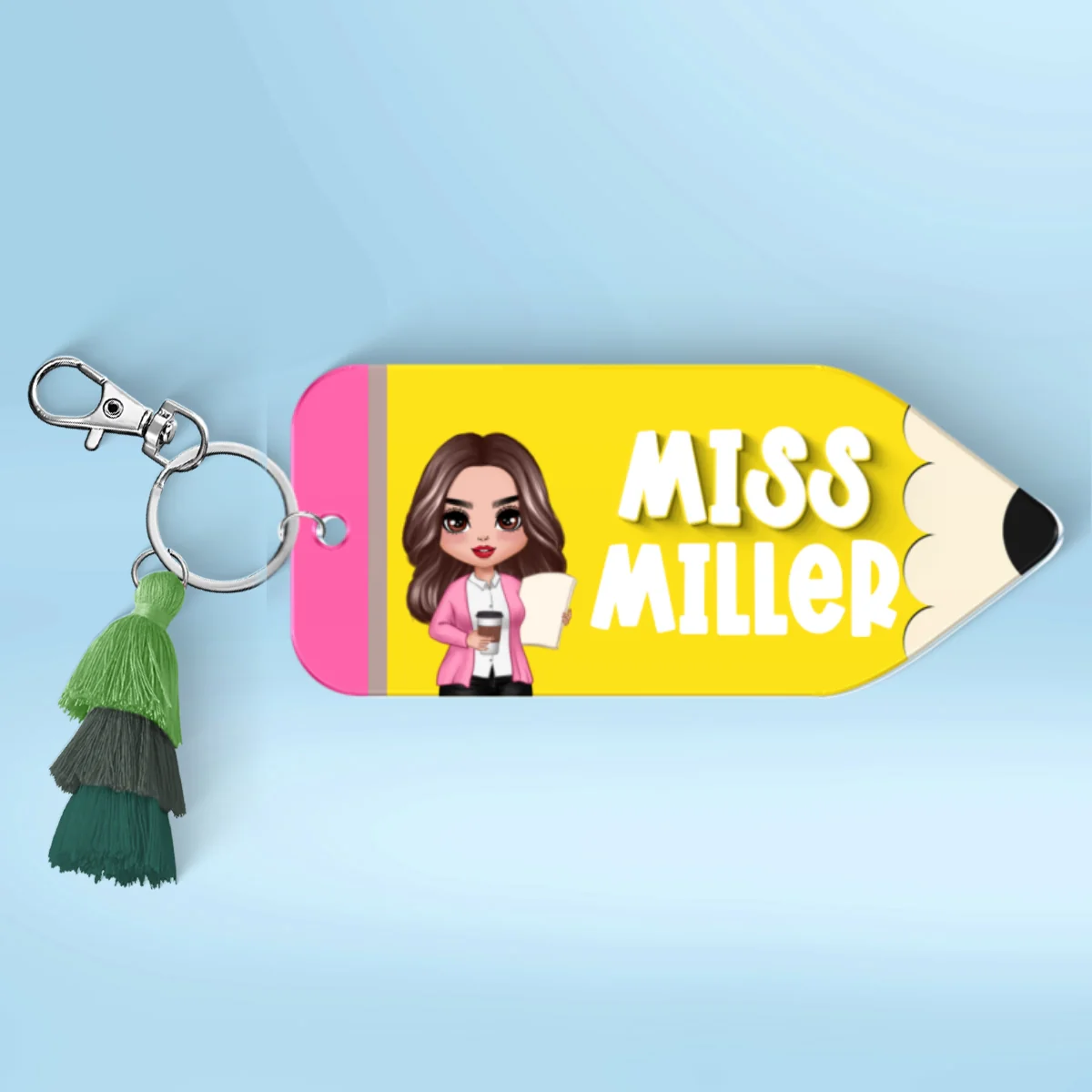 Doll Teacher Pencil Shaped Personalized 2-Layer Acrylic Keychain - Image 11