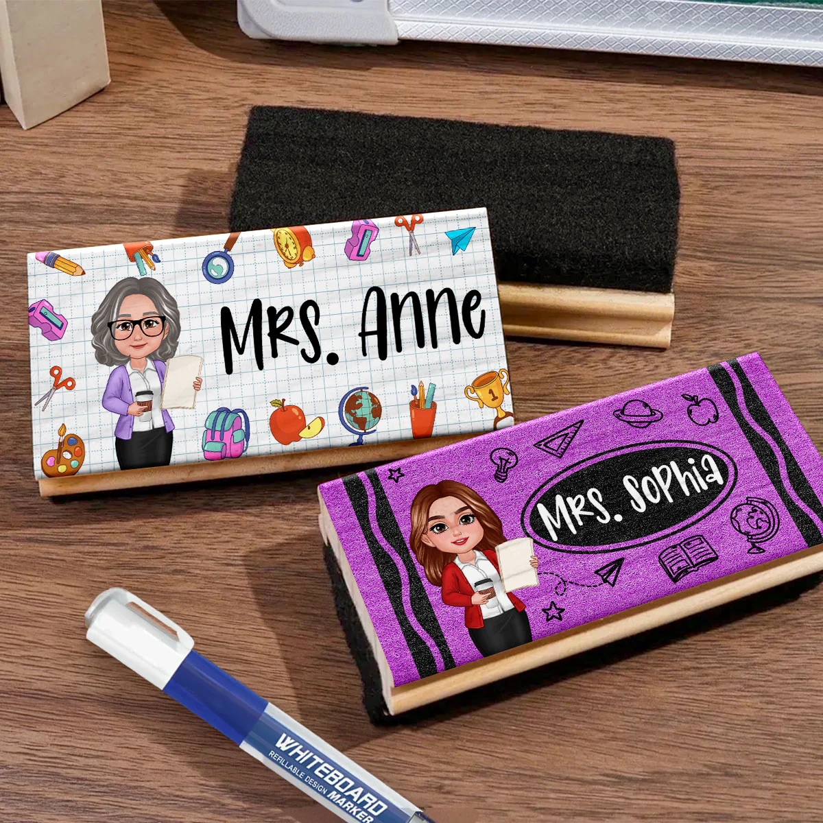 Doll Teacher Personalized Chalkboard Whiteboard Eraser with Marker, Teacher Appreciation Gift, Back To School Gift - Image 12