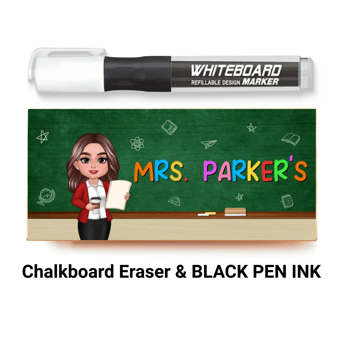 Doll Teacher Personalized Chalkboard Whiteboard Eraser with Marker, Teacher Appreciation Gift, Back To School Gift - Image 17