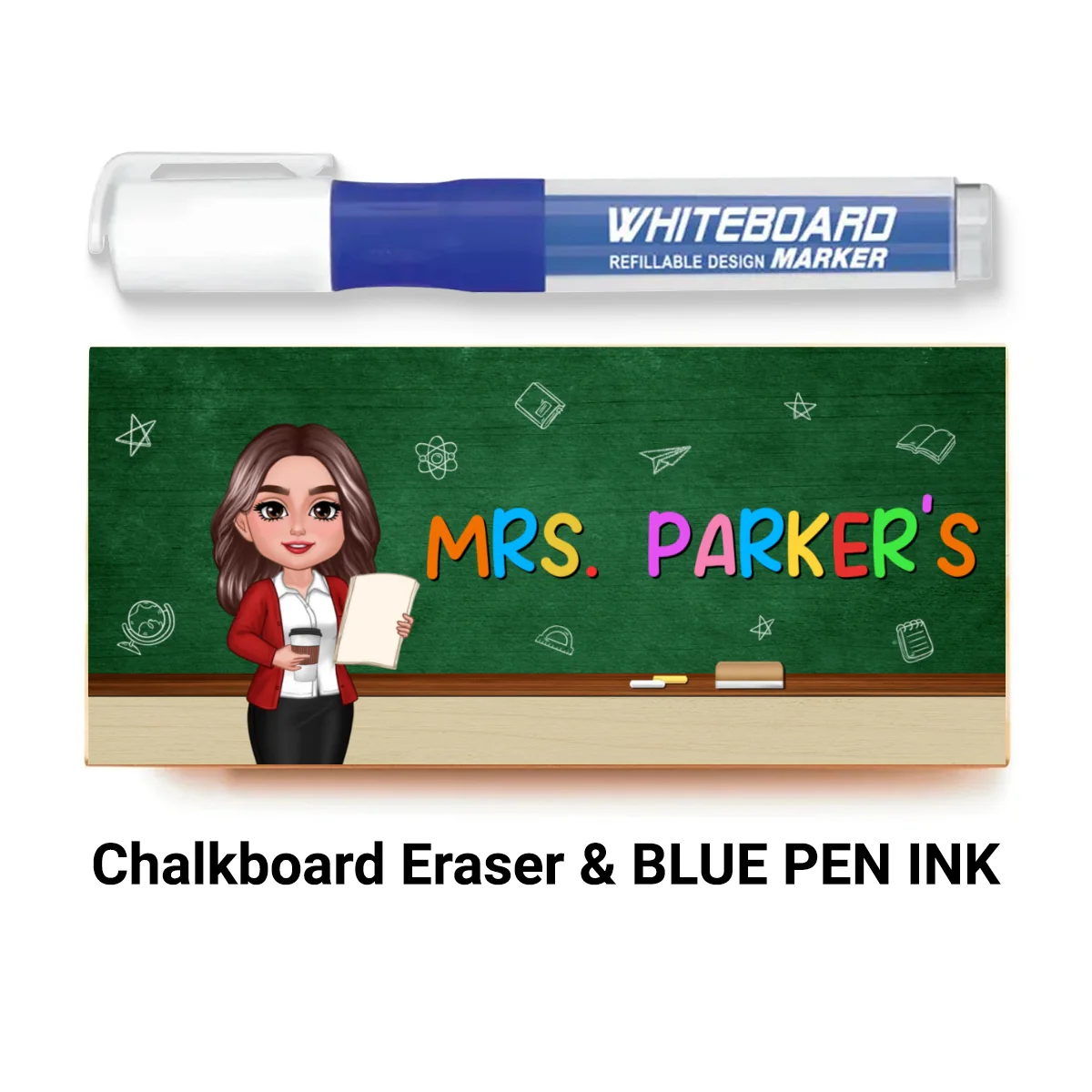 Doll Teacher Personalized Chalkboard Whiteboard Eraser with Marker, Teacher Appreciation Gift, Back To School Gift - Image 18