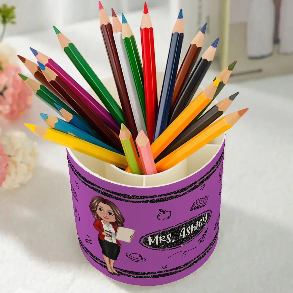 Doll Teacher Personalized Rotating Pen Holder, Teacher Appreciation Gift, Back To School Gift - Image 5