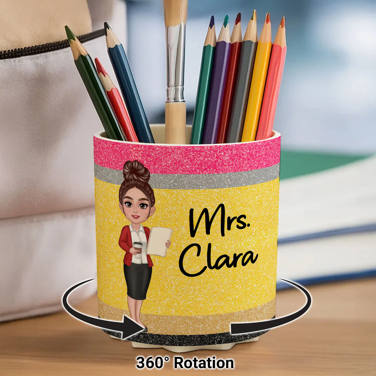 Doll Teacher Personalized Rotating Pen Holder, Teacher Appreciation Gift, Back To School Gift - Image 6