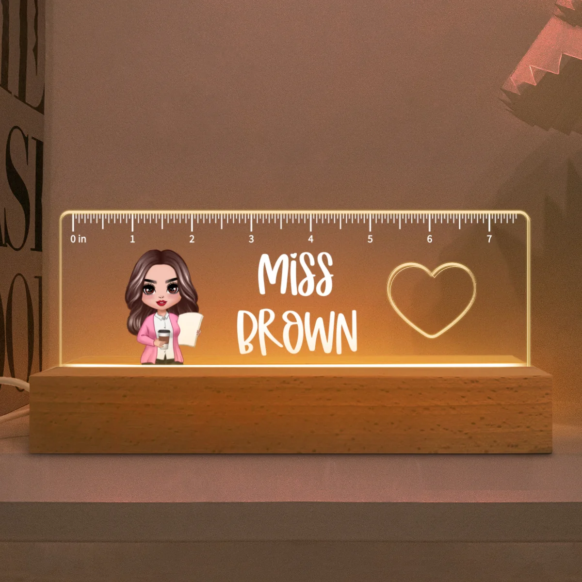 Doll Teacher Ruler Shape Personalized Acrylic LED Light - Image 6