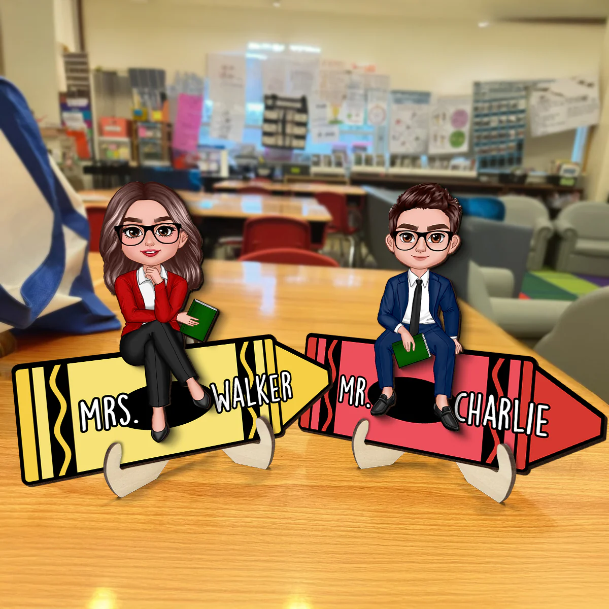 Doll Teacher Sitting On Crayon Personalized 2-Layer Wooden Plaque - Image 11