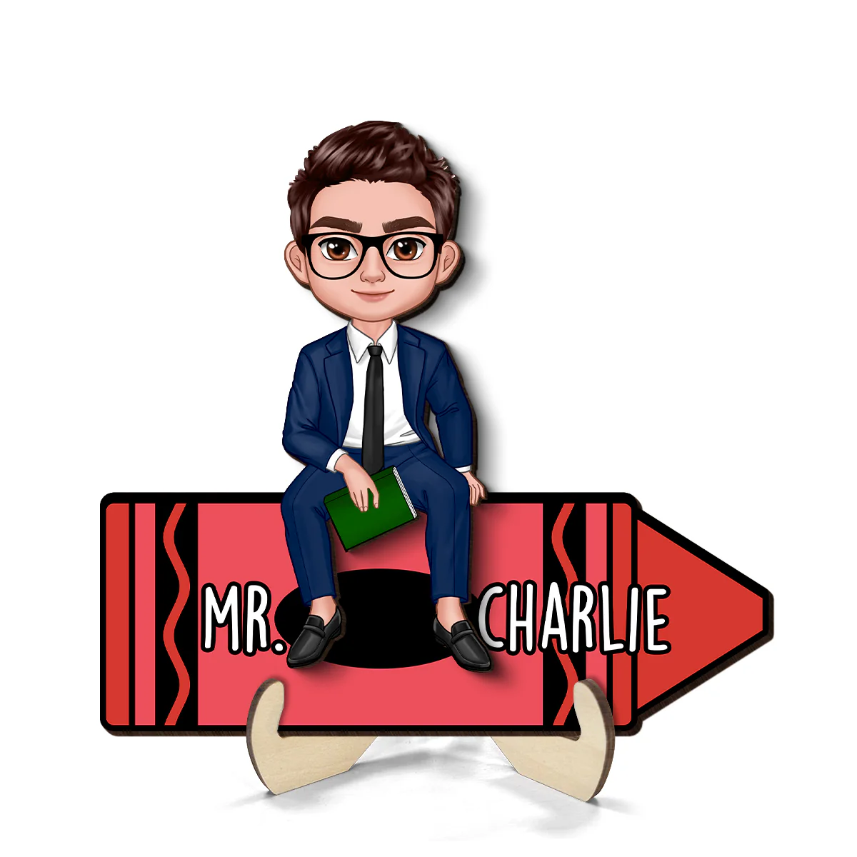 Doll Teacher Sitting On Crayon Personalized 2-Layer Wooden Plaque - Image 8