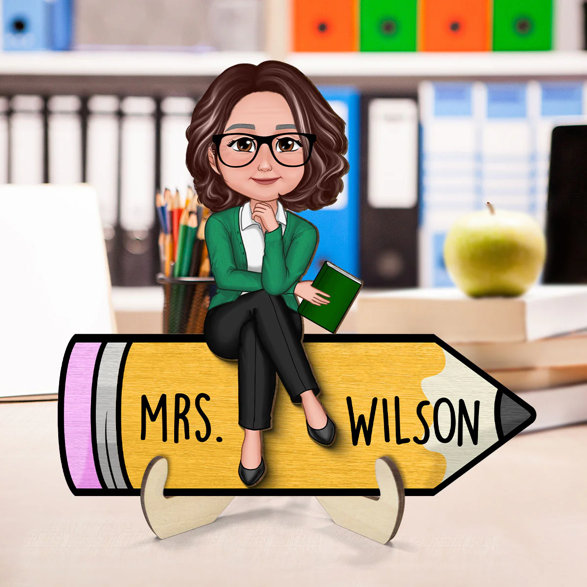 Doll Teacher Sitting On Pencil - Personalized 2-Layered Wooden Plaque - Gift For Teacher - Image 11