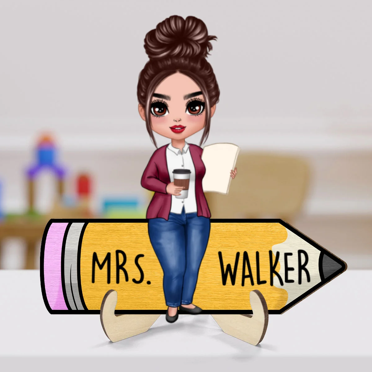 Doll Teacher Sitting On Pencil Personalized 2-Layer Wooden Plaque, Back To School Gift For Teacher, Teacher Appreciation Gift - Image 8