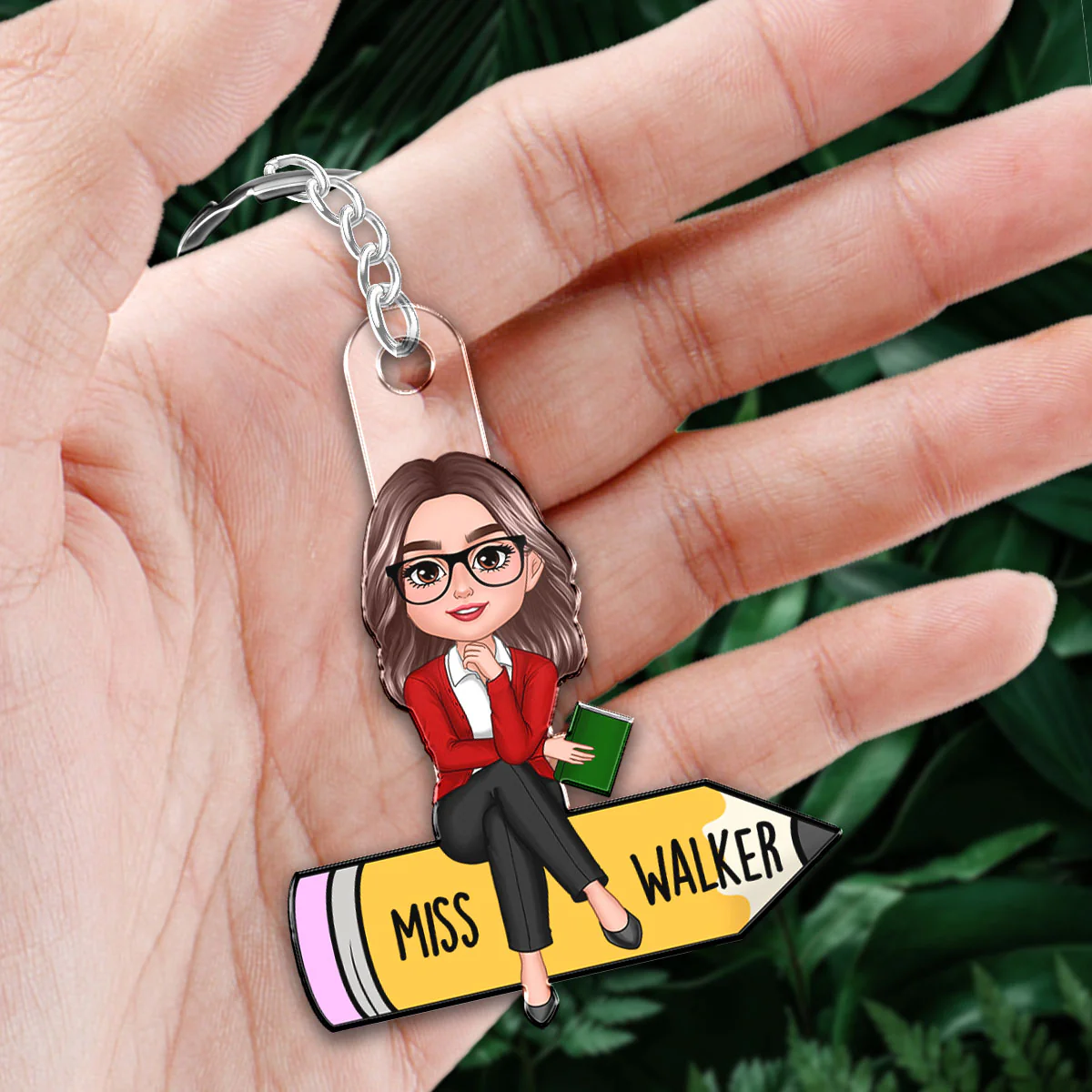 Doll Teacher Sitting On Pencil Personalized Acrylic Keychain, Back To School Gift For Teacher - Image 5