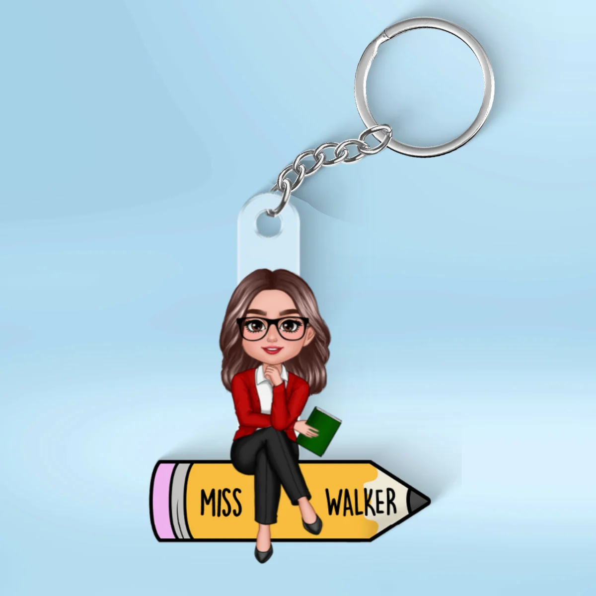Doll Teacher Sitting On Pencil Personalized Acrylic Keychain, Back To School Gift For Teacher - Image 6
