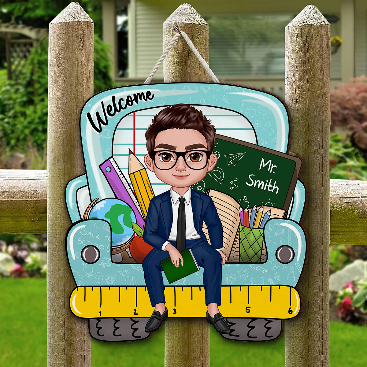 Doll Teacher Truck Back View Personalized Wood Sign, Back To School Gift - Image 6