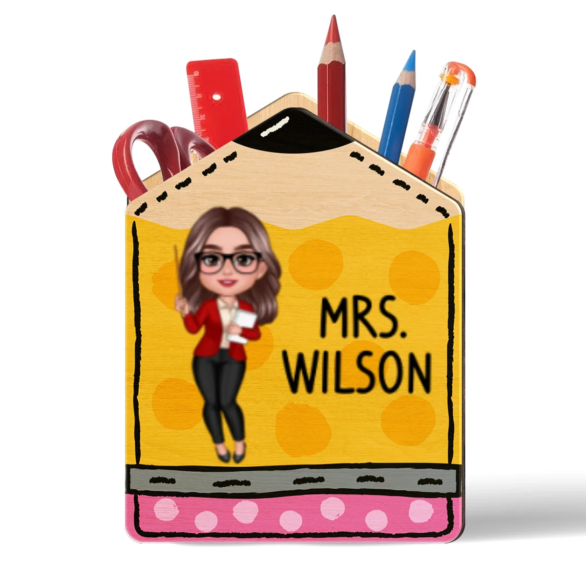 Doll Teacher Vertical Pencil Personalized Pen Pencil Holder, Back To School Gift - Image 8