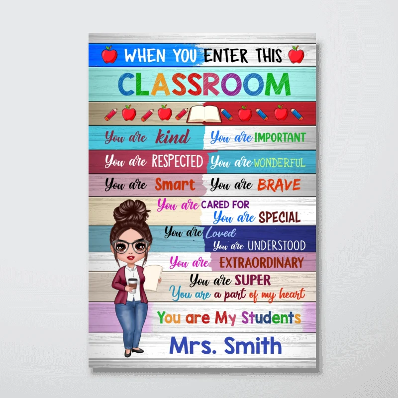 Doll Teacher Wood Texture Classroom Personalized Vertical Poster - Image 4