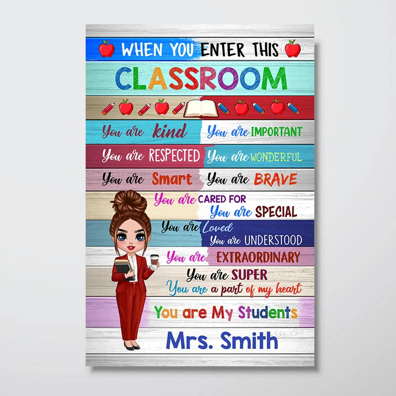 Doll Teacher Wood Texture Classroom Welcome Personalized Vertical Poster - Image 2