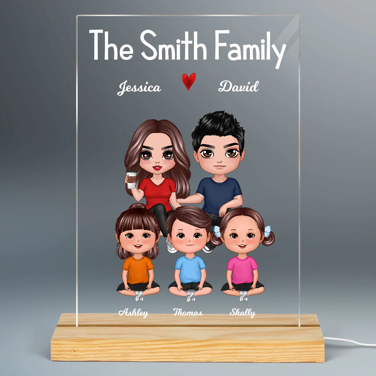 Doll Whole Family Couple Kids Dogs Cats Sitting Personalized Rectangle Acrylic Plaque LED Night Light - Image 2