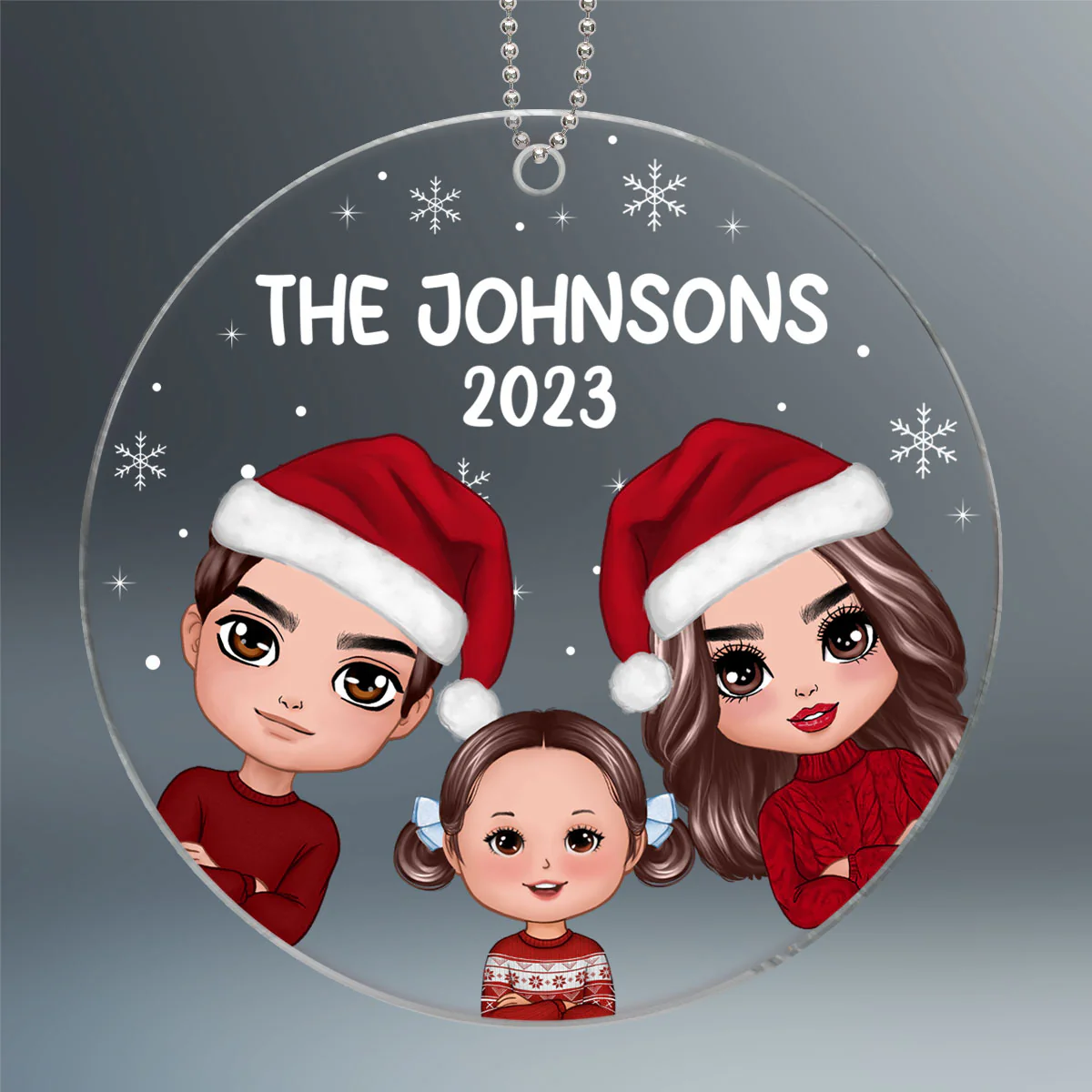 Doll Whole Family Peeking Dad Mom Kid Dog Cat Personalized Circle Acrylic Ornament - Image 2
