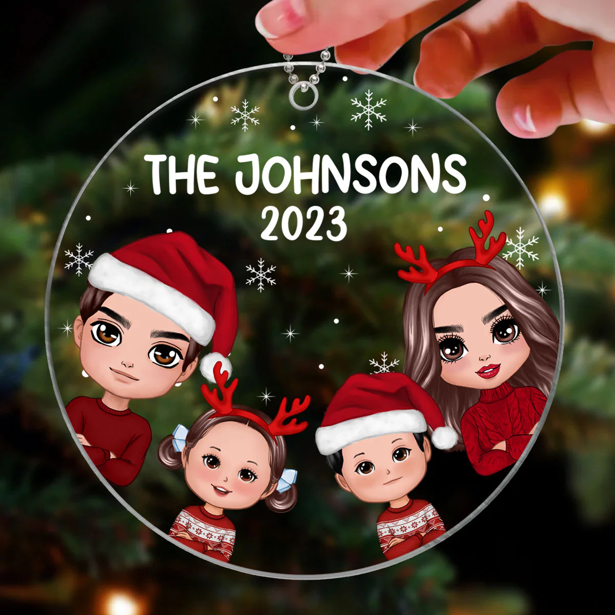 Doll Whole Family Peeking Dad Mom Kid Dog Cat Personalized Circle Acrylic Ornament - Image 3