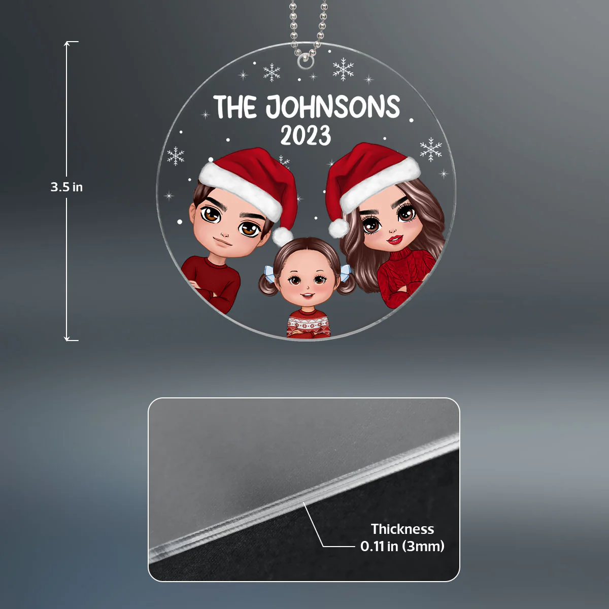 Doll Whole Family Peeking Dad Mom Kid Dog Cat Personalized Circle Acrylic Ornament - Image 4
