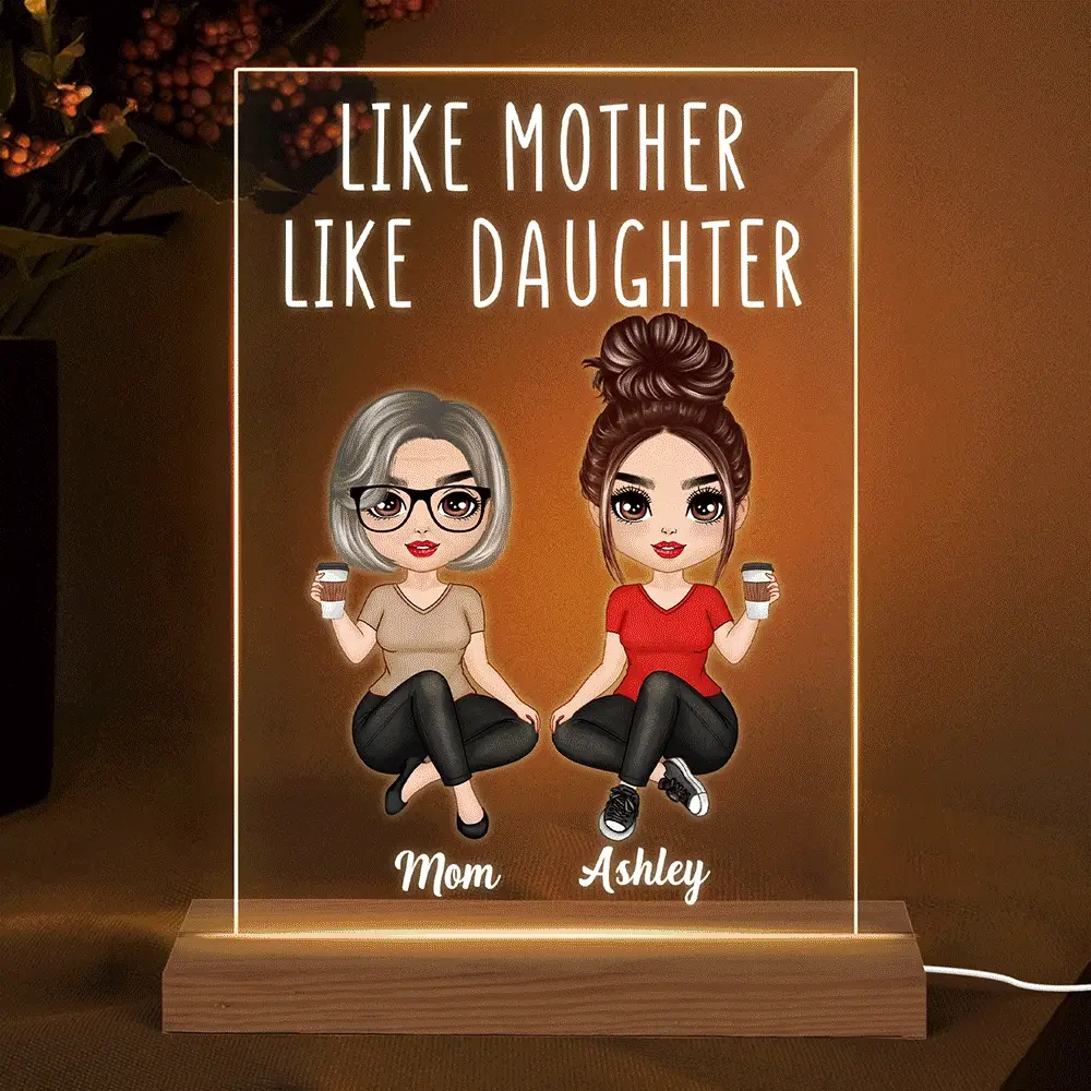 Doll Women Sitting Like Mother Like Daughter 7 Colors Plaque LED Night Light - Image 2