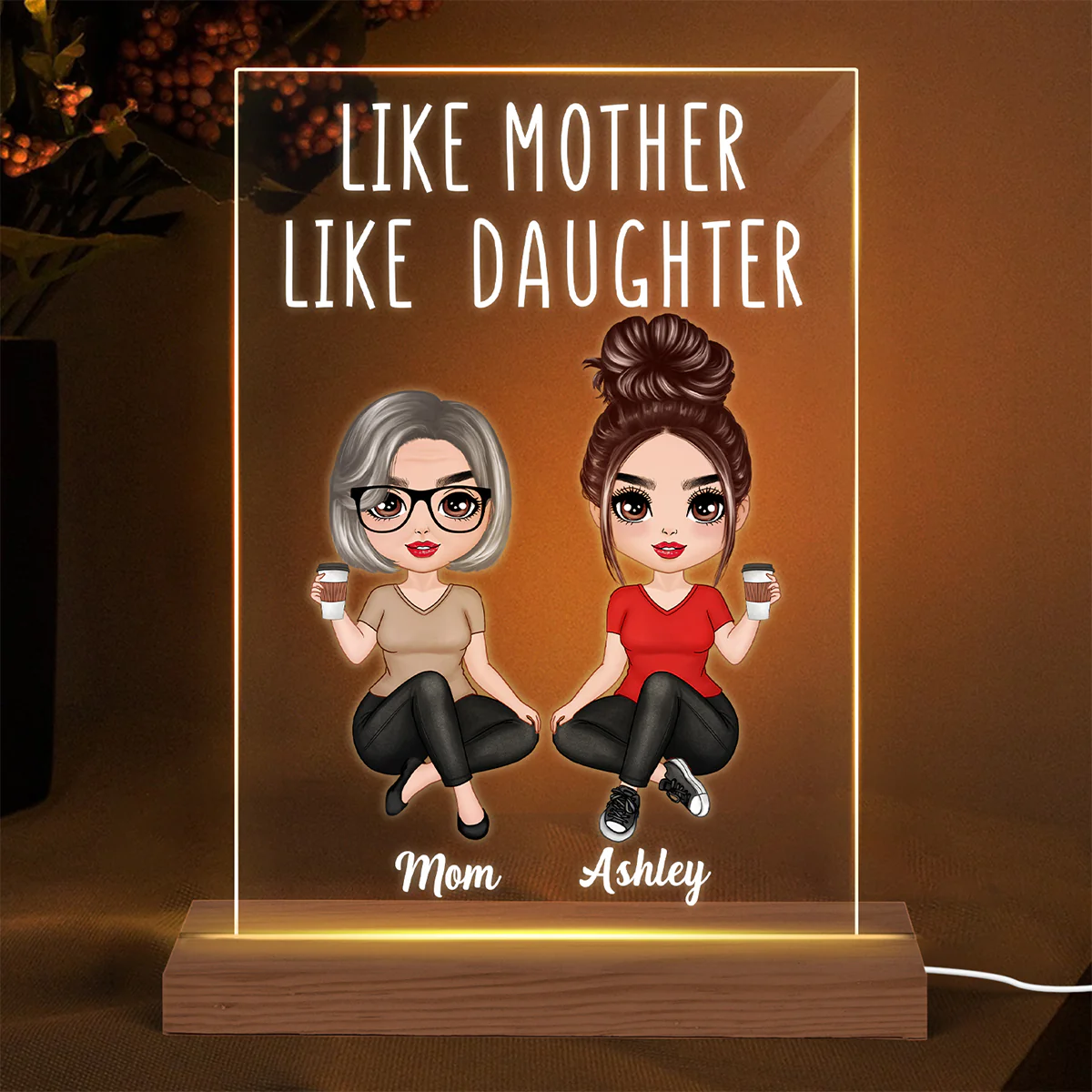 Doll Women Sitting Like Mother Like Daughter 7 Colors Plaque LED Night Light - Image 3
