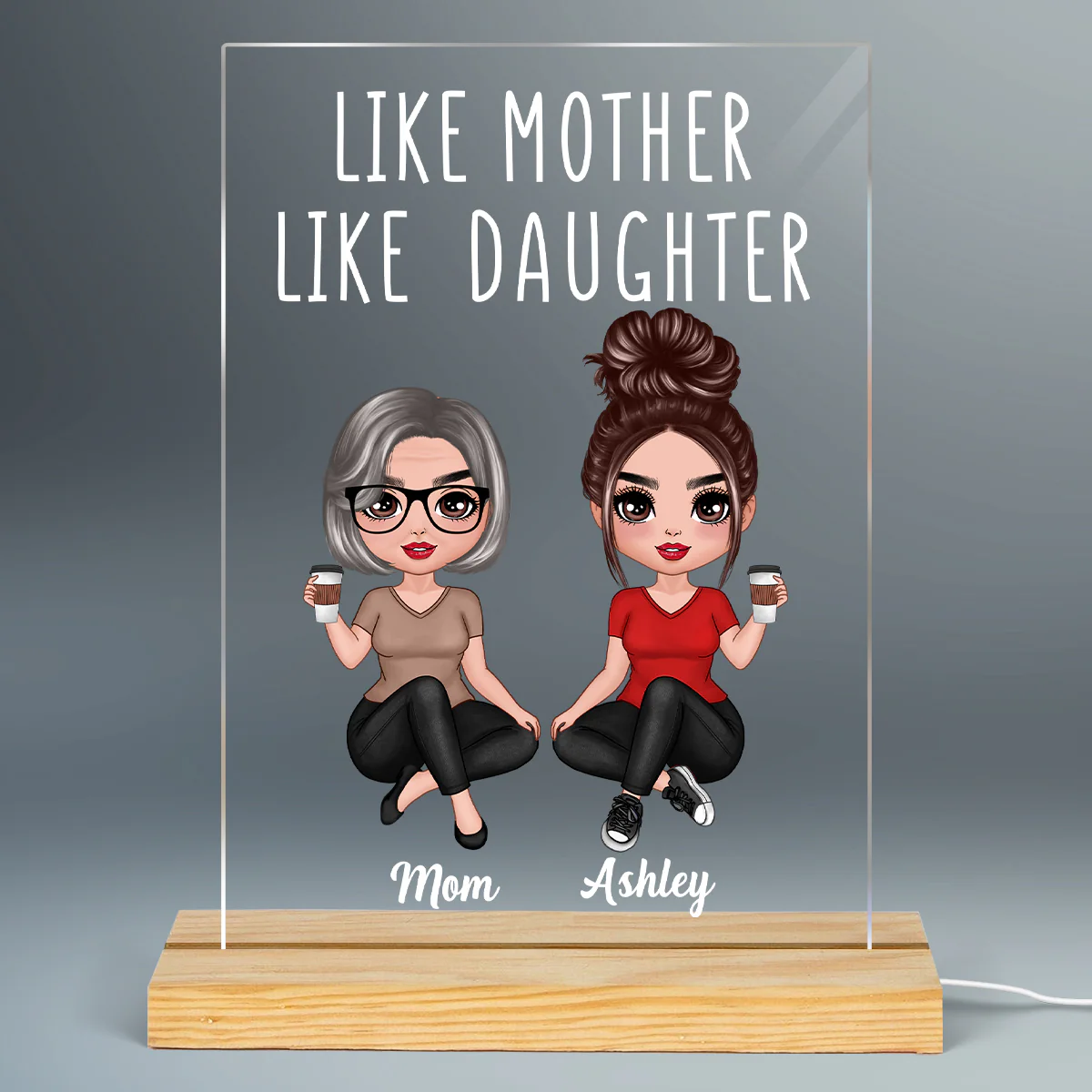 Doll Women Sitting Like Mother Like Daughter 7 Colors Plaque LED Night Light - Image 4