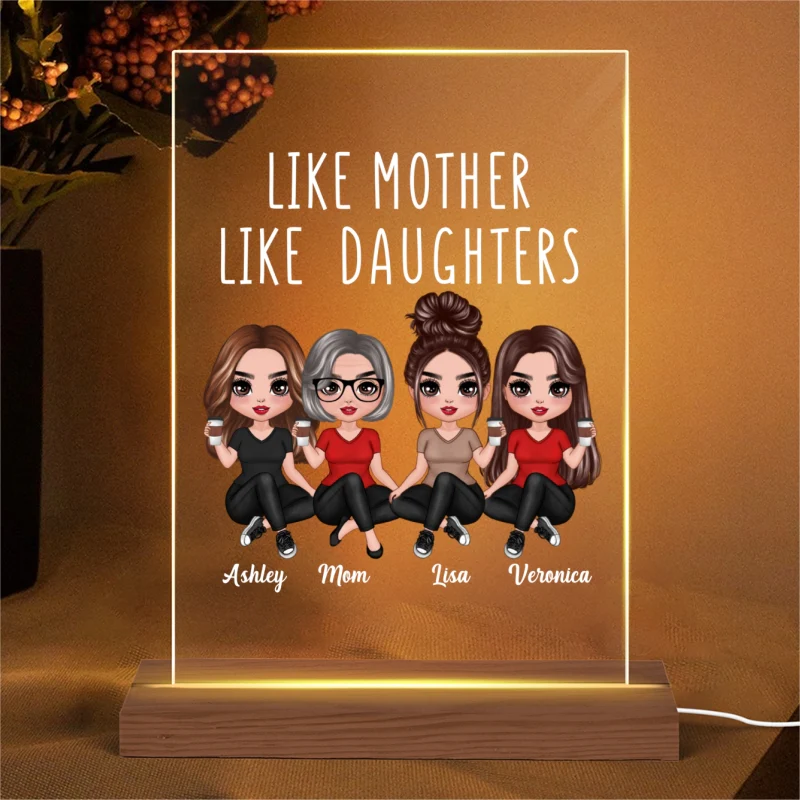 Doll Women Sitting Like Mother Like Daughter - Personalized Acrylic Block Plaque LED Night Light - Image 3