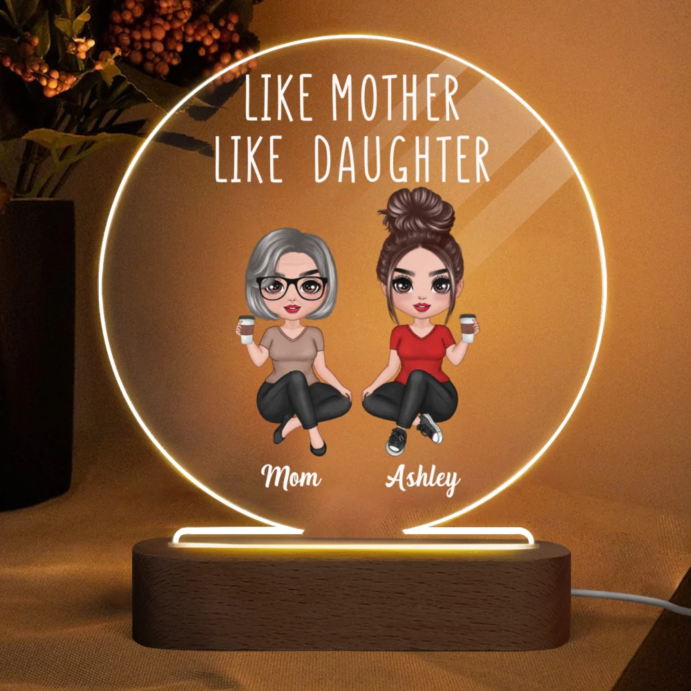 Doll Women Sitting Like Mother Like Daughter Personalized Circle Acrylic Plaque LED Night Light - Image 4