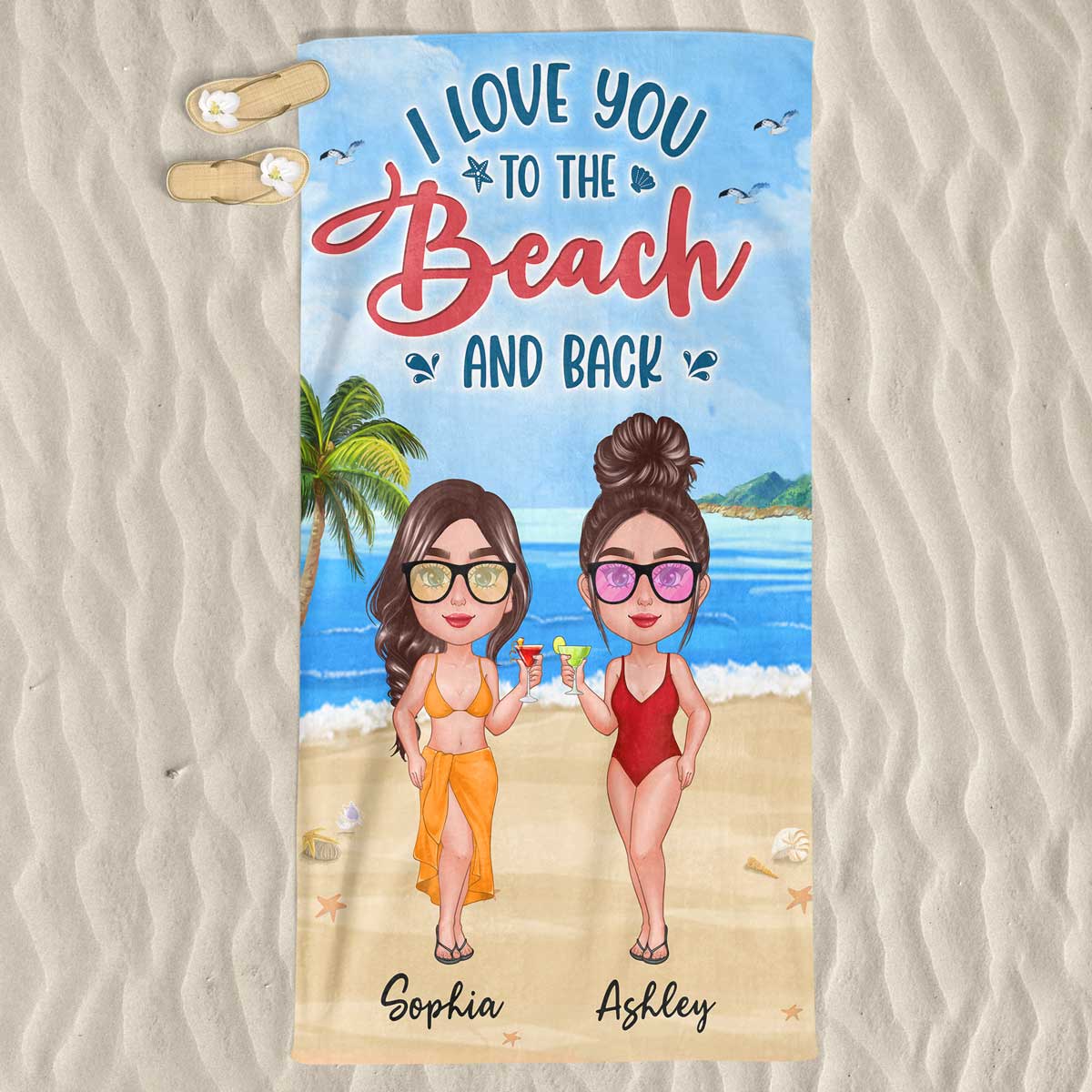 Doll Women Standing New Face Besties Sisters Summer Personalized Beach Towel - Image 3