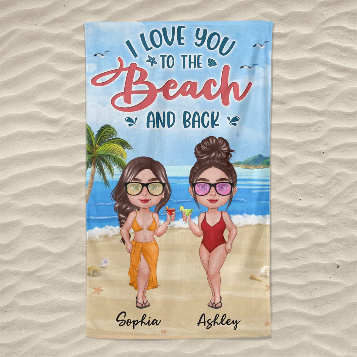Doll Women Standing New Face Besties Sisters Summer Personalized Beach Towel - Image 4