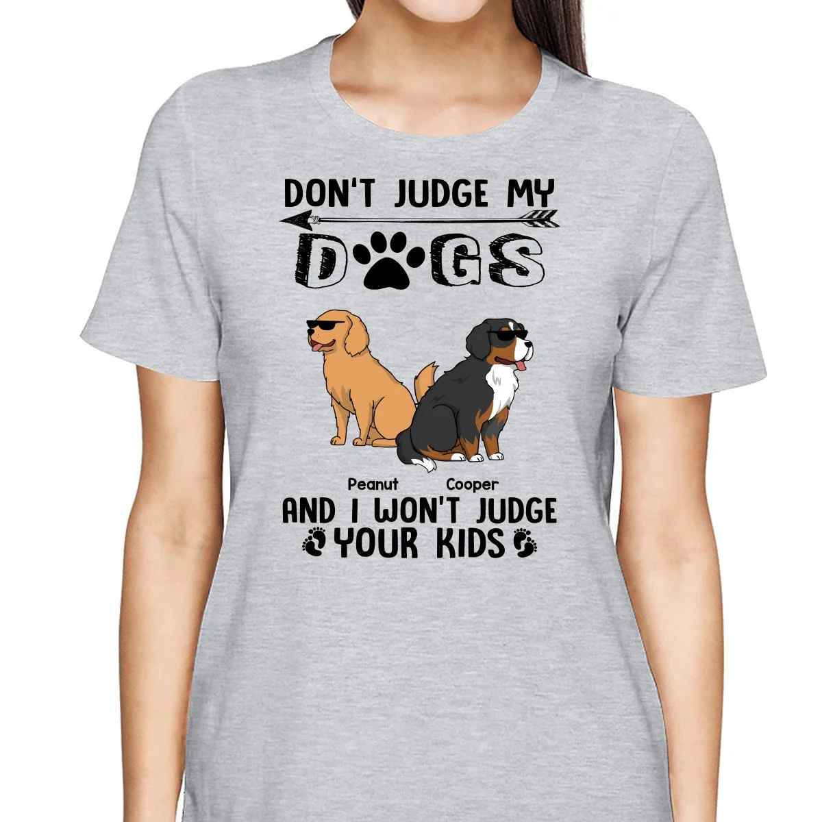 Don‘t Judge My Dog I Won’t Judge Your Kids Funny Dogs Cartoon Personalized Shirt - Image 2