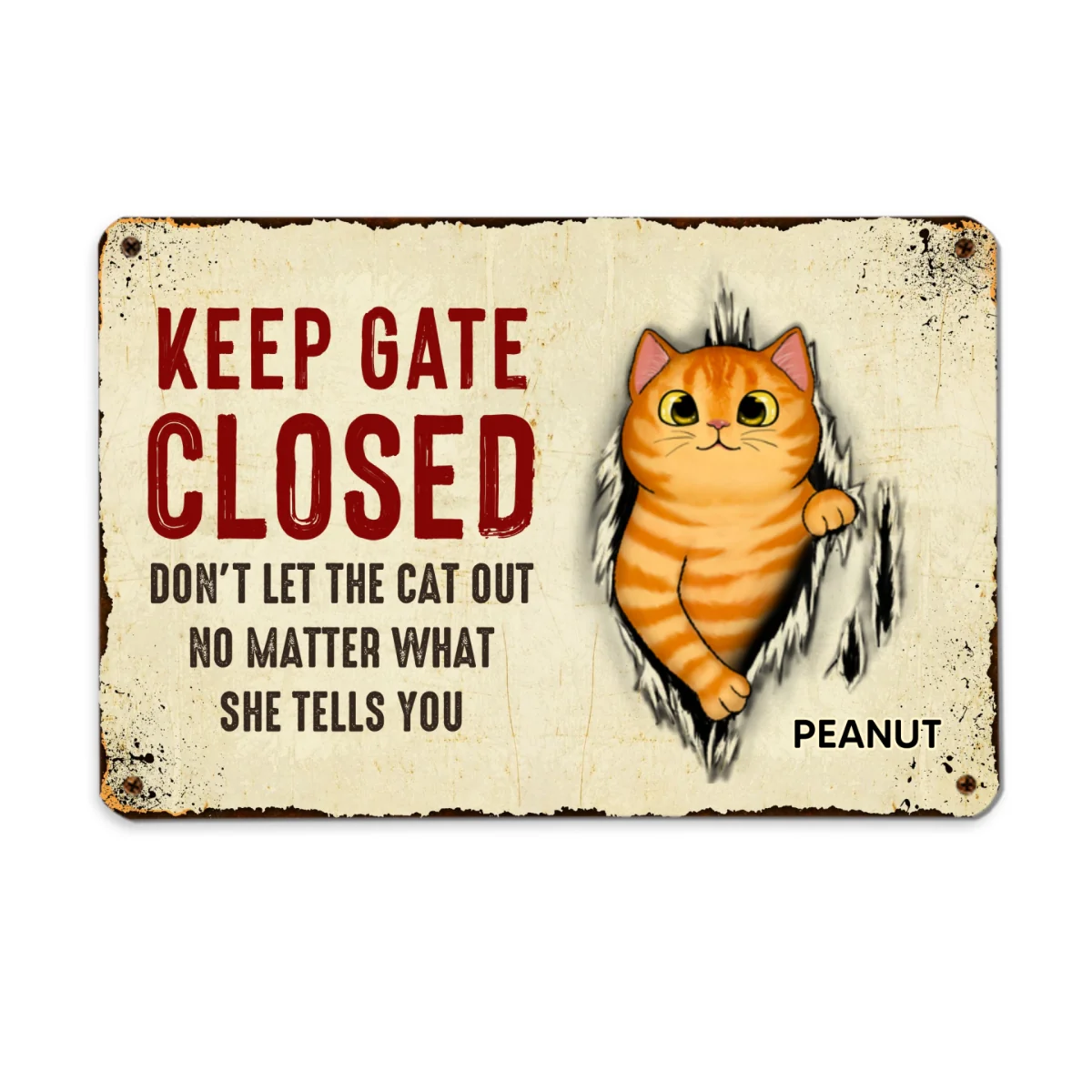 Don‘t Let The Cats Out Scratching Tearing Fluffy Cat Personalized Metal Sign - Image 4