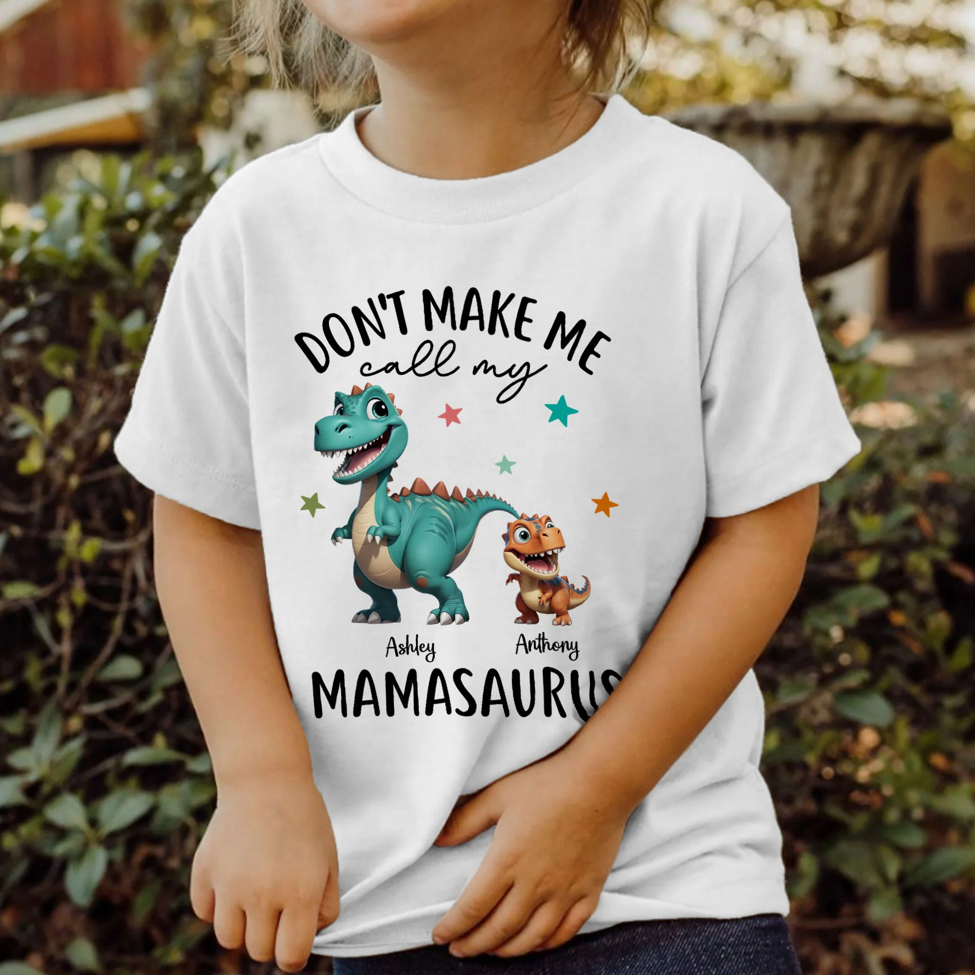 Don't Make Me Call My Mamasaurus Grandmasaurus Personalized Kid Shirt - Image 5