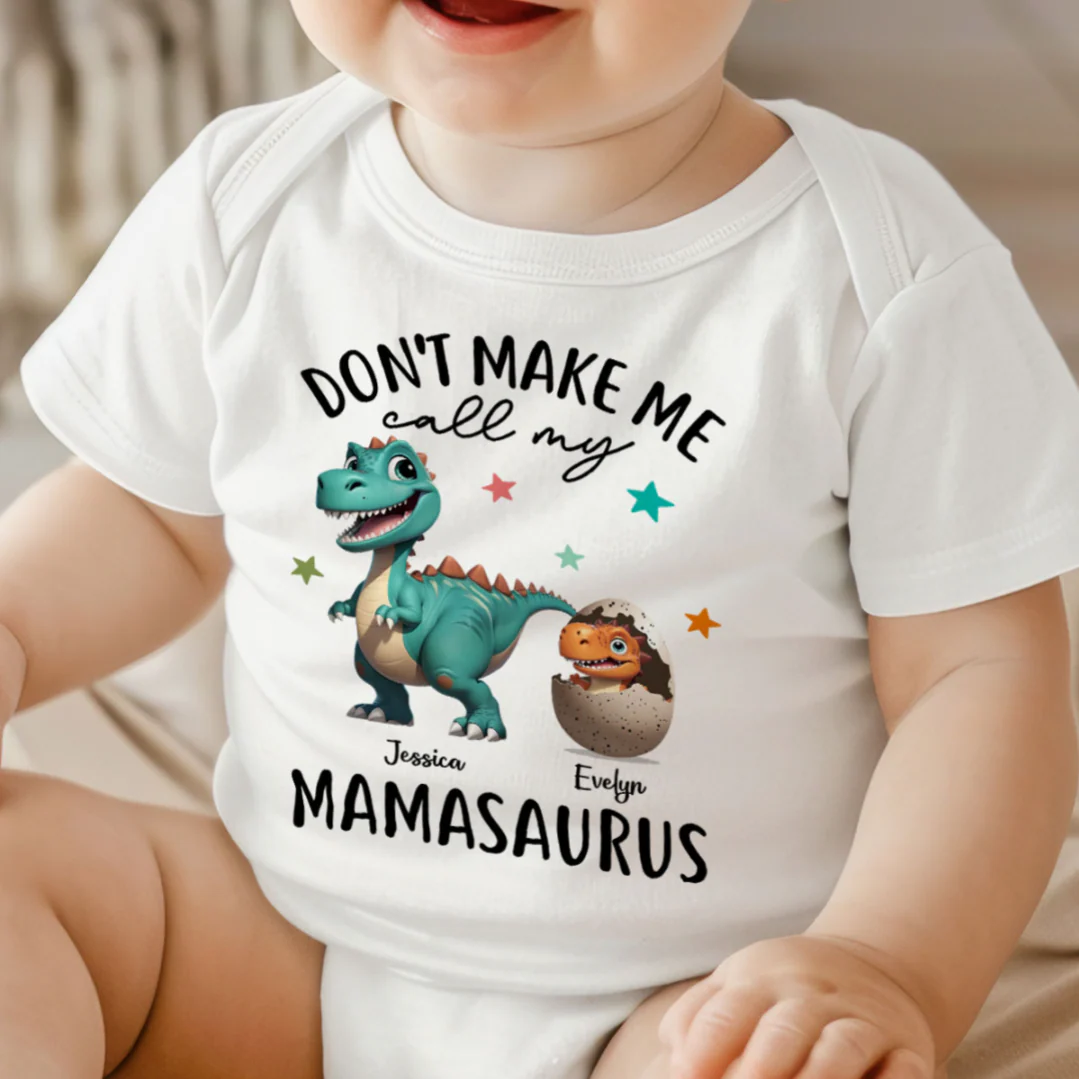 Don't Make Me Call My Mamasaurus Grandmasaurus Personalized Kid Shirt - Image 7