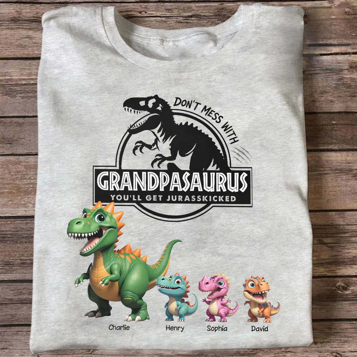 Don't Mess With Grandpasaurus - Personalized Shirt - Father's Day Gift For Grandpa, Dad, Husband - Image 3