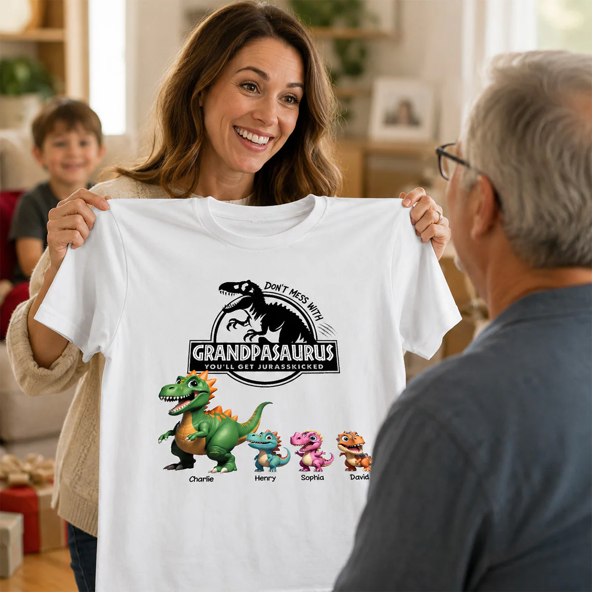 Don't Mess With Grandpasaurus - Personalized Shirt - Father's Day Gift For Grandpa, Dad, Husband - Image 9