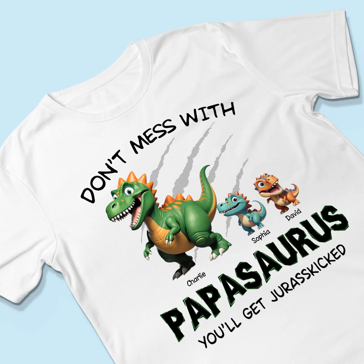 Don't Mess With Papasaurus 3D Effect Dinosaurs Personalized Shirt, Father's Day Gift For Grandpa, Dad - Image 3