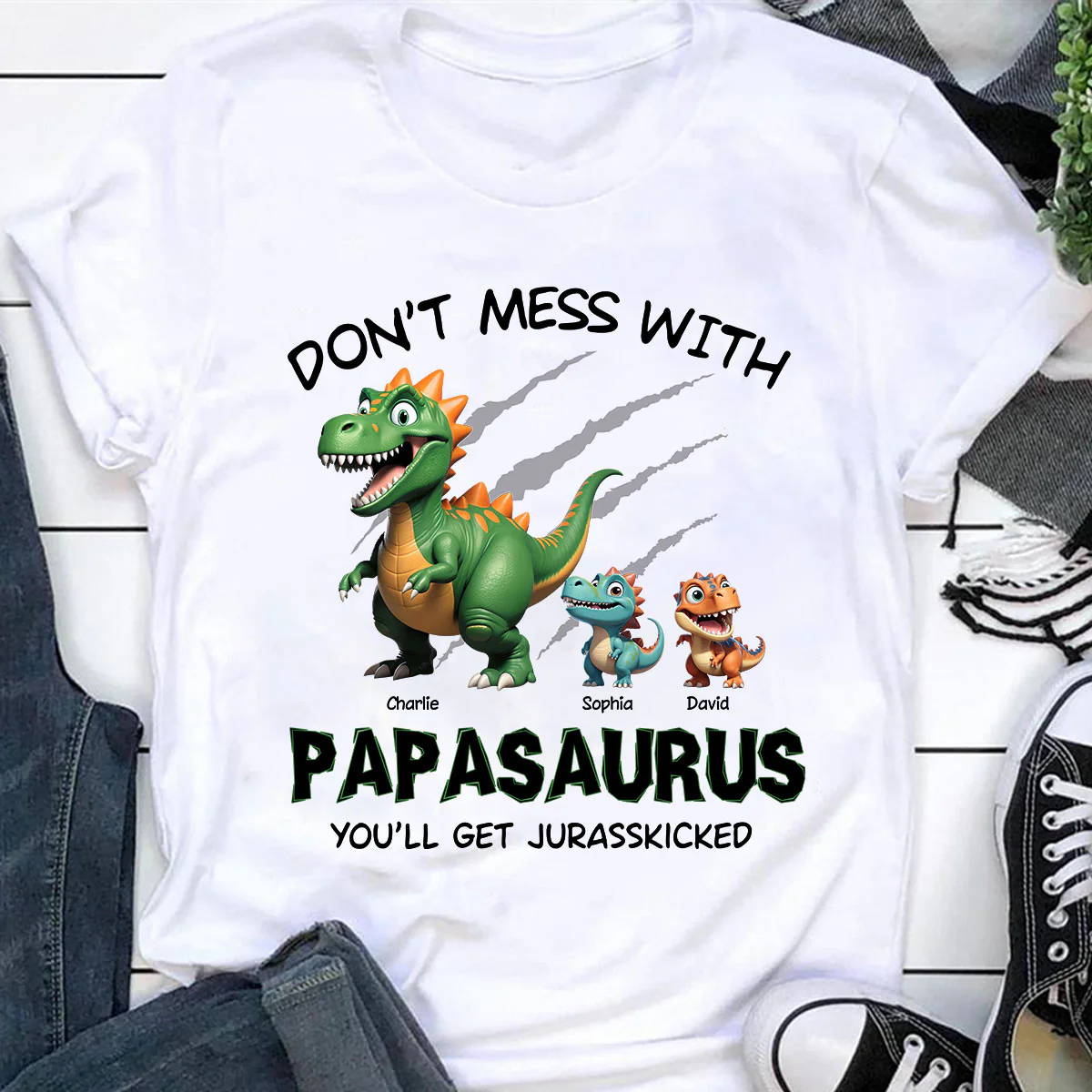 Don't Mess With Papasaurus 3D Effect Dinosaurs Personalized Shirt, Father's Day Gift For Grandpa, Dad - Image 6