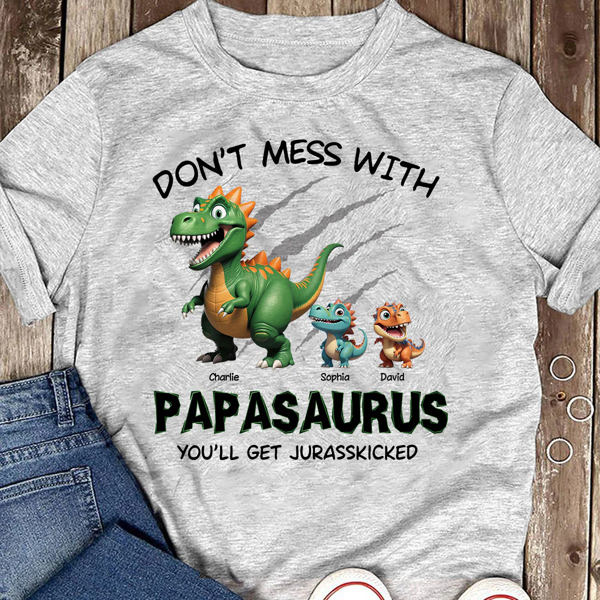 Don't Mess With Papasaurus 3D Effect Dinosaurs Personalized Shirt, Father's Day Gift For Grandpa, Dad - Image 7